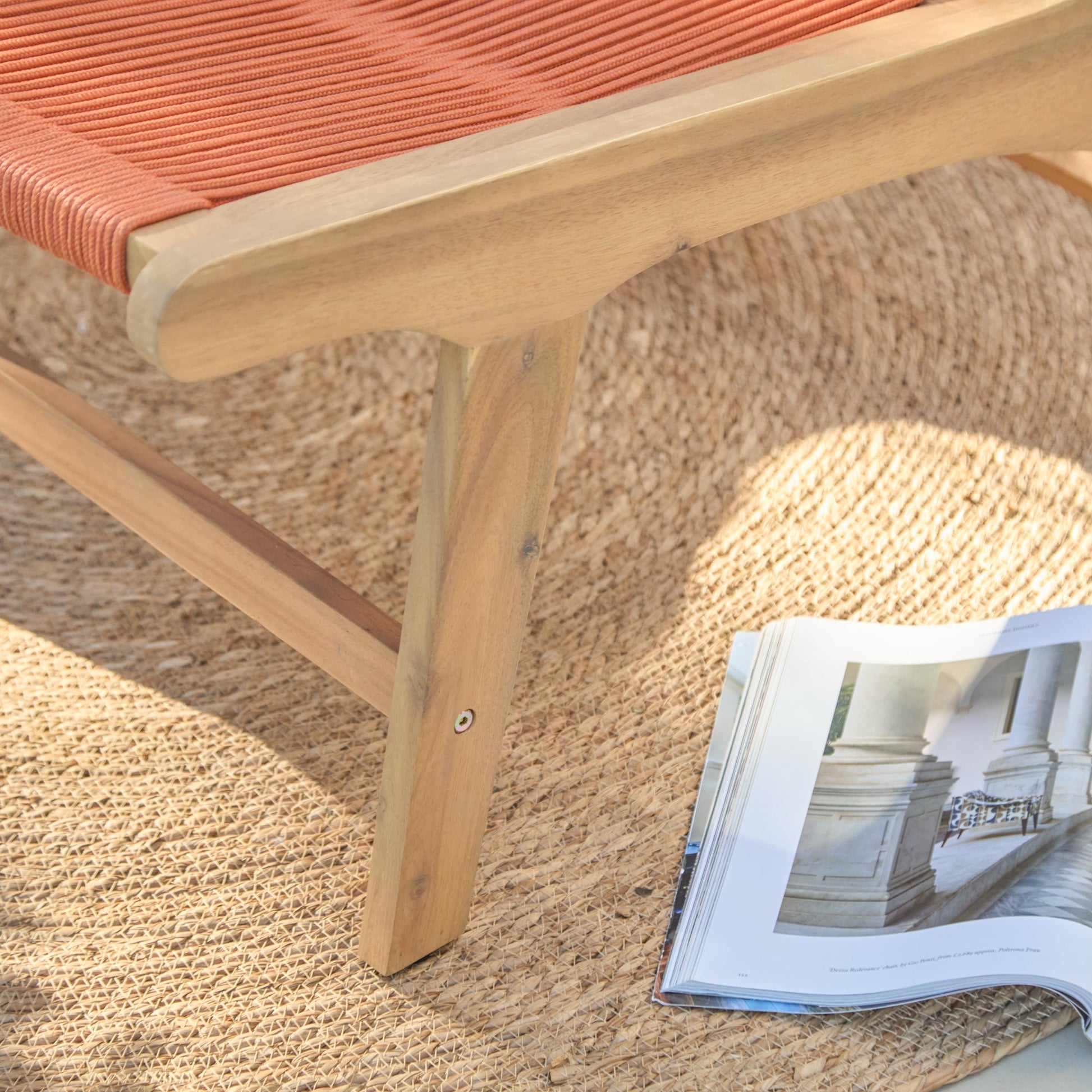 Seren White Acacia Occasional Garden Chair - Burnt Orange Rope - Laura James