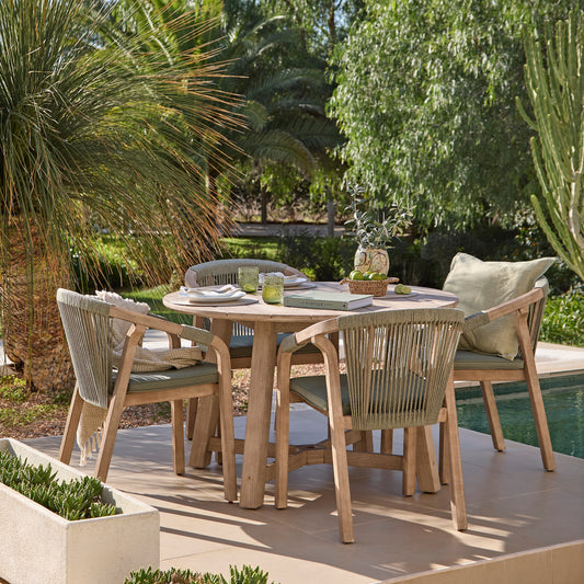 Shiro 4 Seater Round Wooden Garden Dining Set with Shiro Green Rope Dining Chairs - 120cm - Laura James