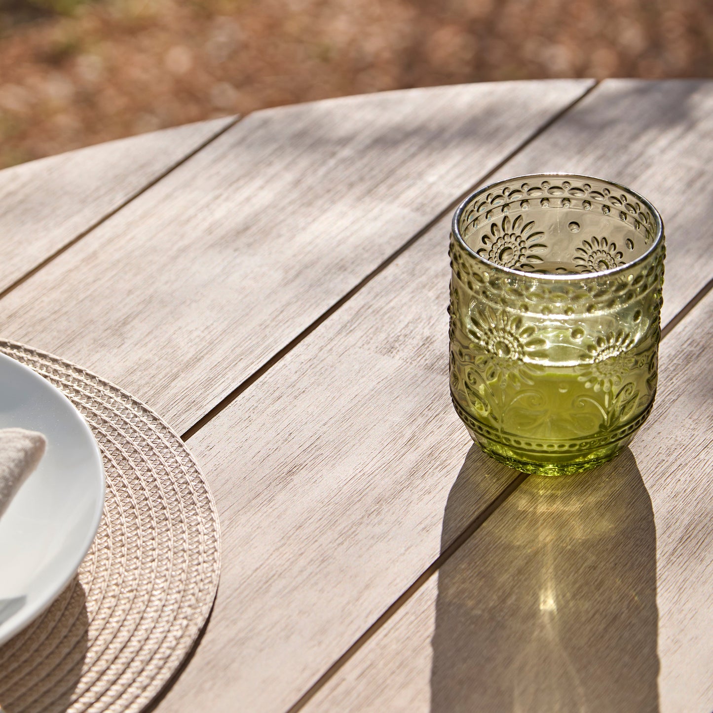 Shiro 4 Seater Round Wooden Garden Dining Set with Shiro Green Rope Dining Chairs - 120cm - Laura James