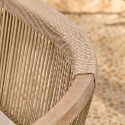 Shiro 6 Seater Wooden Garden Dining Set with Shiro Beige Rope Chairs & Bench - 180cm - Laura James