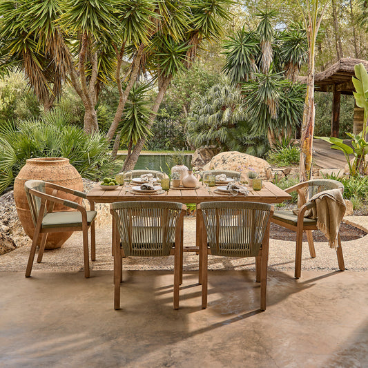 Shiro Green Rope Wooden Garden Chairs - Set of 2 - Laura James