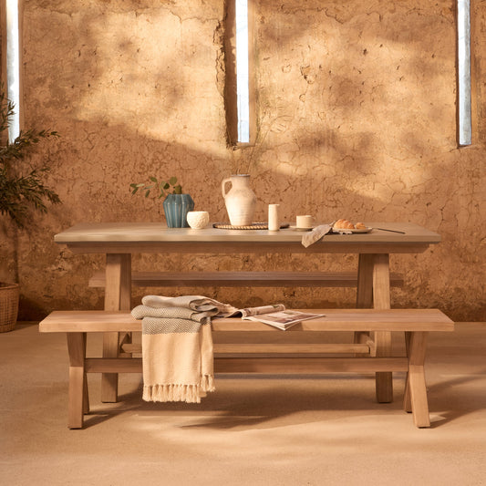 Shiro 6 Seater Pale Grey Garden Dining Set with 2 Charlotte Benches - Laura James