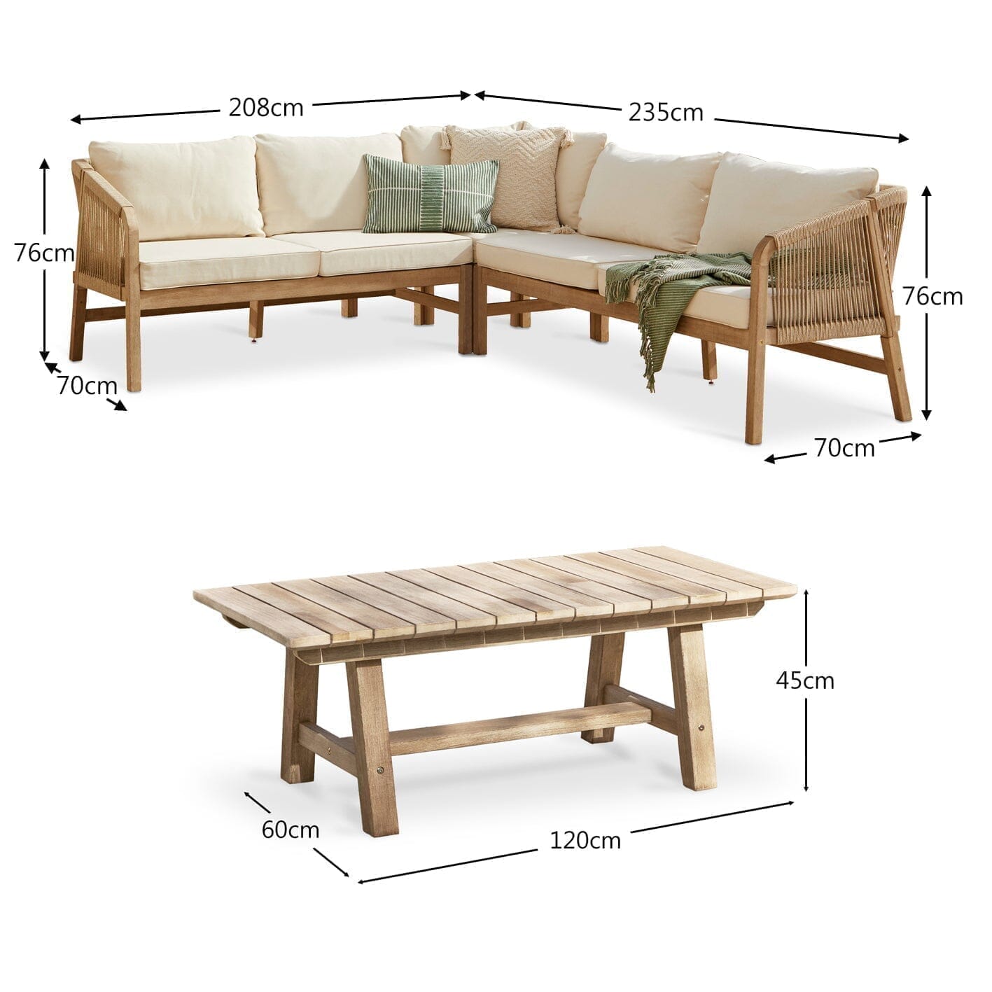 Shiro Wooden Garden Corner Sofa Set - Laura James 