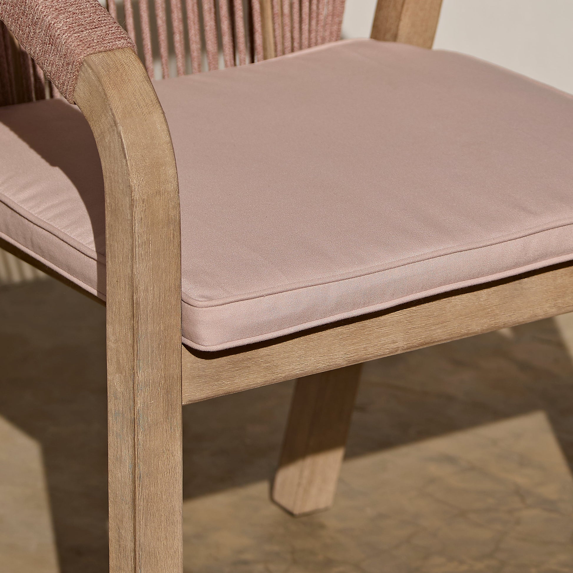 Shiro Brushed Light Acacia Garden Chairs - Set of 2 - Mottled Pink Rope - Laura James 