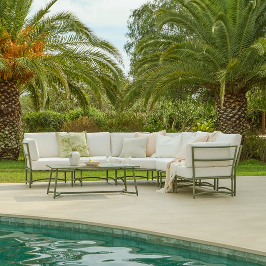 Wilder 8 Seater Garden Corner Set with Wilder Coffee Table - Olive Green - Laura James