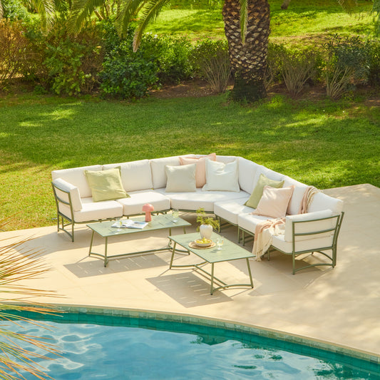 Wilder 8 Seater Metal Corner Sofa Set with Coffee Table - Olive Green - Laura James