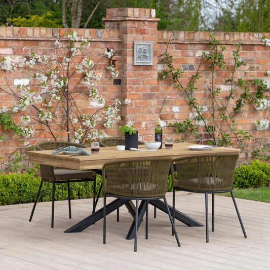 Amelia 4 Seater Natural Wood Black Legs Garden Dining Set - Hali Green Chairs - Laura James