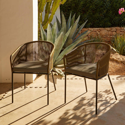 Amelia 4 Seater Natural Wood Black Legs Garden Dining Set - Hali Green Chairs