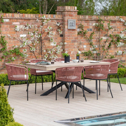 Amelia 6 Seater Whitewash Wood Black Legs Garden Dining Set - Hali Pink Chairs - Laura James