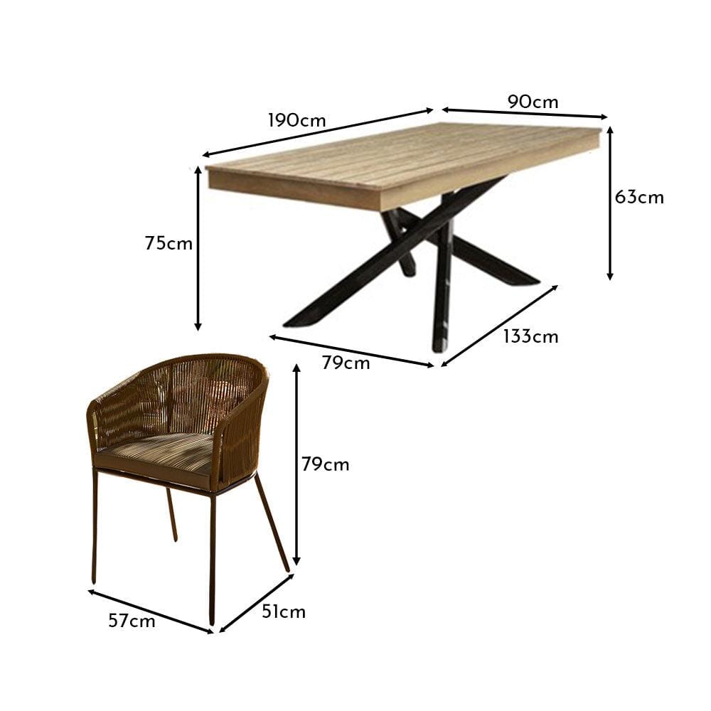 Amelia 8 Seater Whitewash Wood Black Legs Garden Dining Set - Hali Green Chairs - Laura James