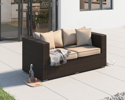 Ascot 2 Seater Rattan Garden Sofa in Chocolate Mix and Coffee Cream