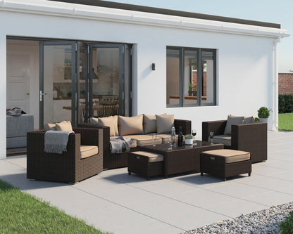 Ascot 5 Seater Rattan Garden Sofa Set in Chocolate and Cream