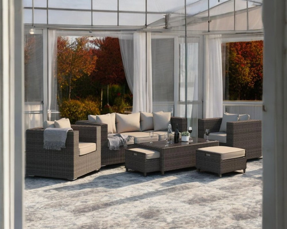 Ascot 3 Seater Rattan Garden Sofa Set in Premium Truffle Brown and Champagne