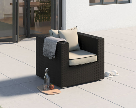 Ascot Rattan Garden Armchair in Black and Vanilla