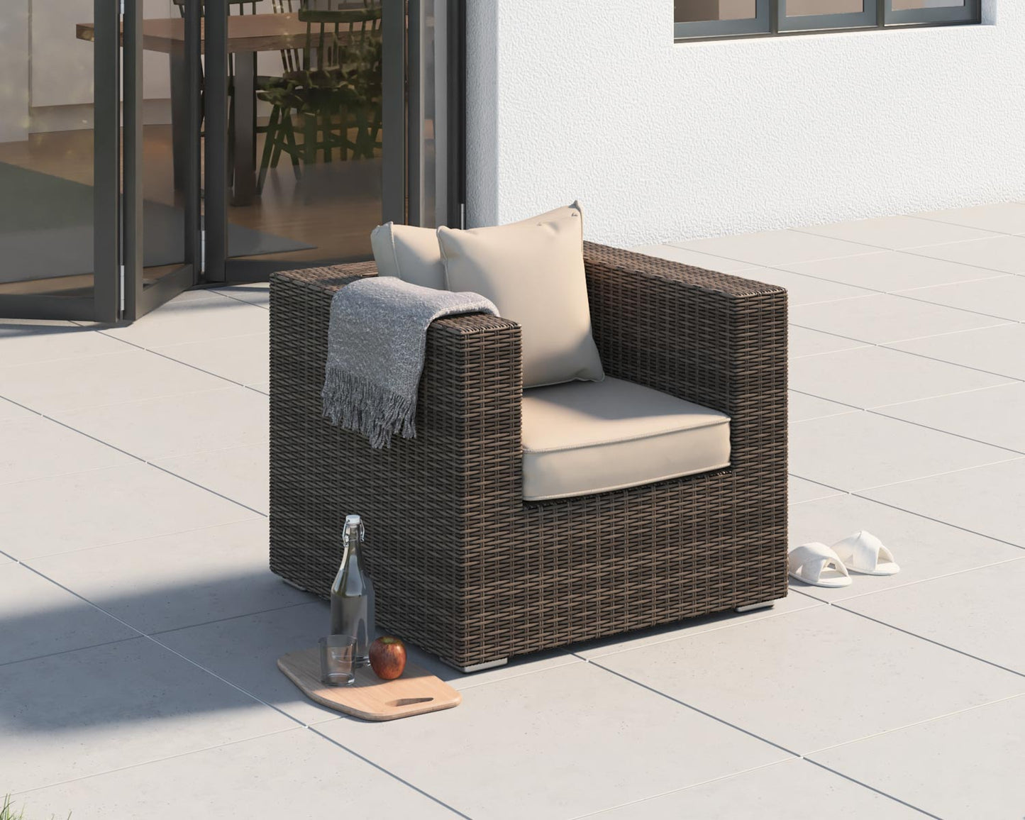 Ascot Rattan Garden Armchair in Premium Truffle Brown and Champagne