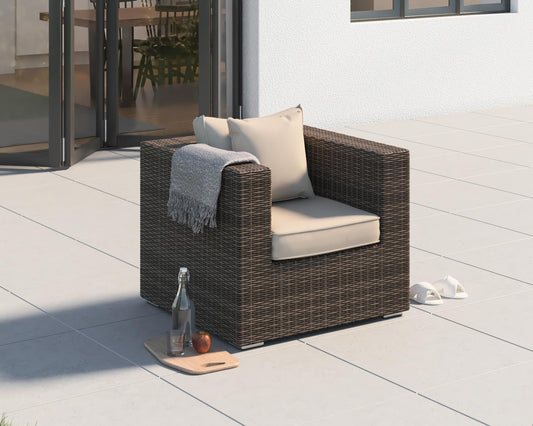 Ascot Rattan Garden Armchair in Premium Truffle Brown and Champagne