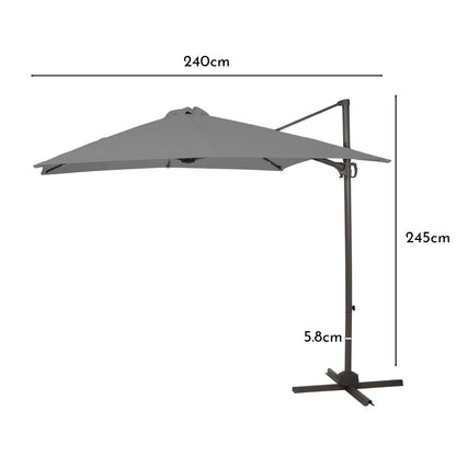 Grey LED Premium Cantilever Parasol 2.4m Square - Led Lights