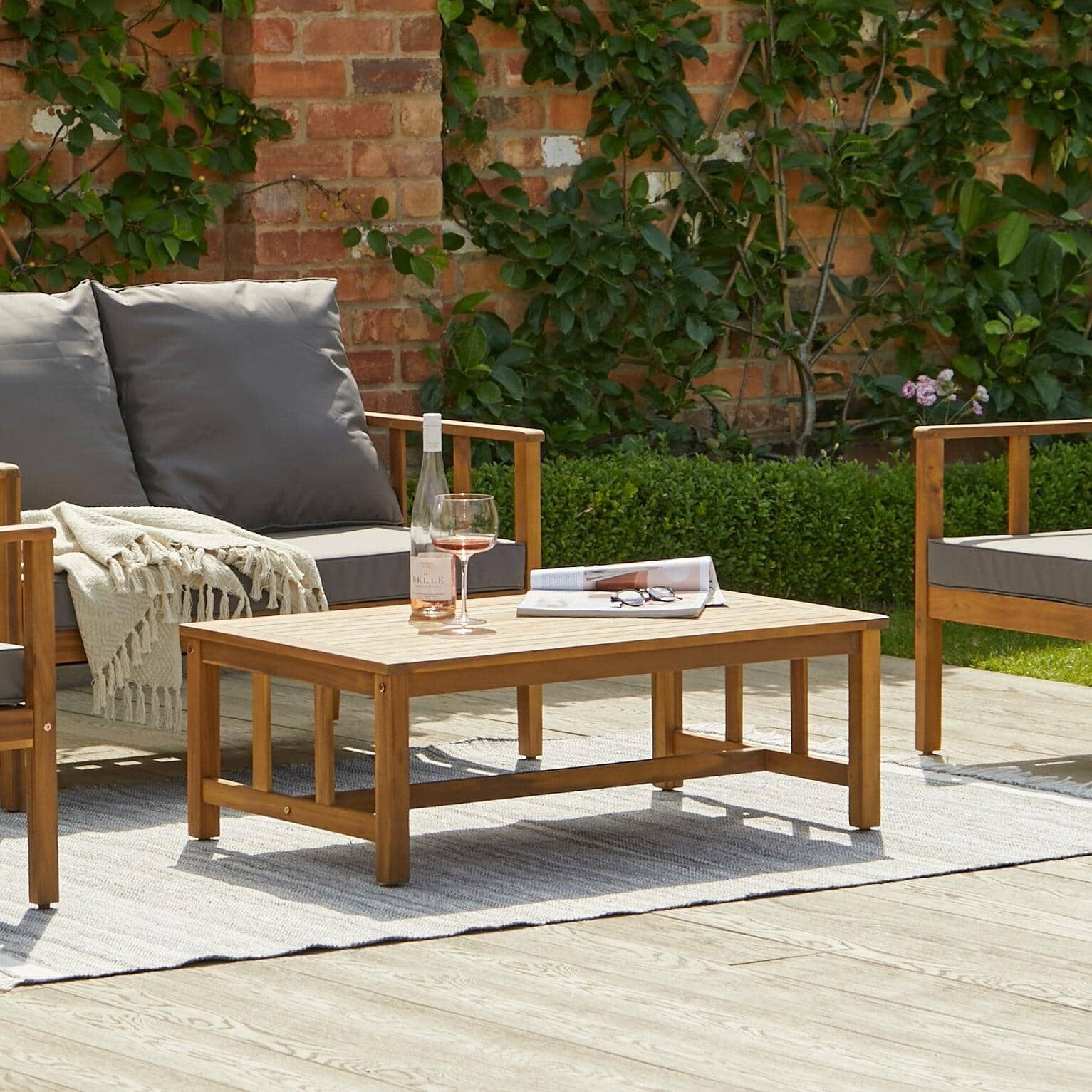 Harrelson Wooden Garden Sofa Set - Grey Cushions - Laura James