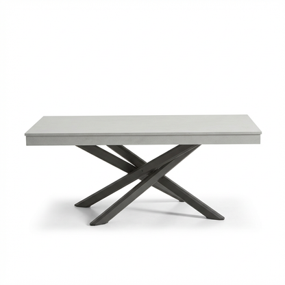 Amelia 6 Seater Concrete Garden Dining Table - Metal Legs - Pale Grey - Laura James