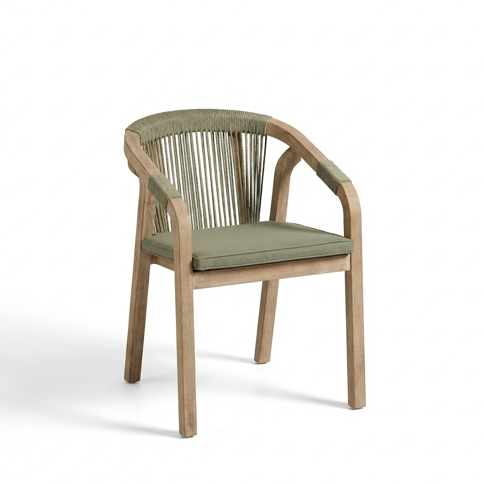 Shiro Brushed Light Acacia Garden Chairs - Set of 2 - Mottled Green Rope - Laura James 