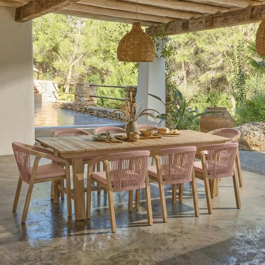 Shiro 8 Seater Garden Dining Set with Shiro Rope Dining Chairs - Mottled Pink Rope