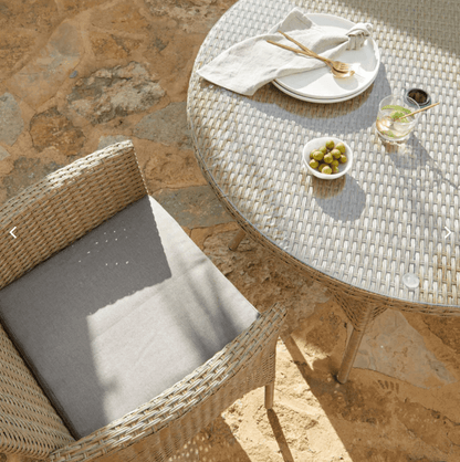 Kemble 4 Seater Rattan Round Outdoor Dining Table & Chair Set - Natural Brown - Laura James