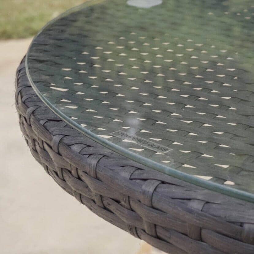 Kemble 8 Seat Outdoor Dining Table Clear Glass Top Black - Laura James