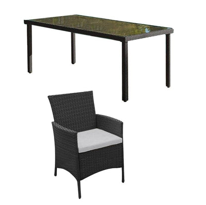 Marston 8 Seater Rattan Garden Dining Set - Black - Glass Top - Laura James 