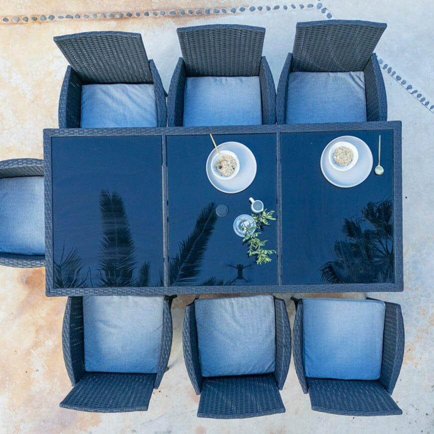 Marston 8 Seater Rattan Outdoor Dining Set - Rattan Garden Furniture - Black - Glass Top - Laura James
