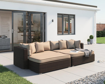 Monaco Rattan Garden Day Bed Sofa Set in Chocolate and Cream