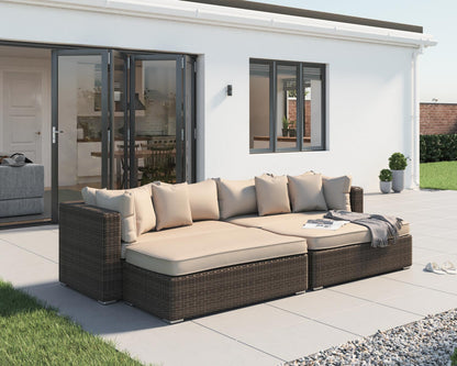 Monaco Rattan Garden Day Bed Sofa Set in Premium Truffle Brown and Champagne