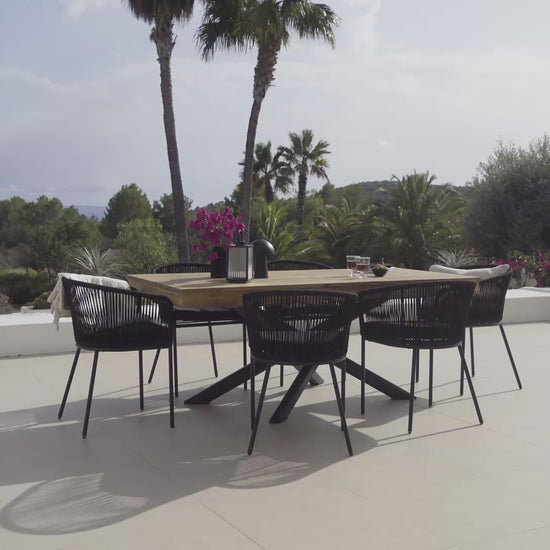 Amelia 6 Seater Natural Wood Black Legs Garden Dining Set - Hali Black Chairs - Laura James