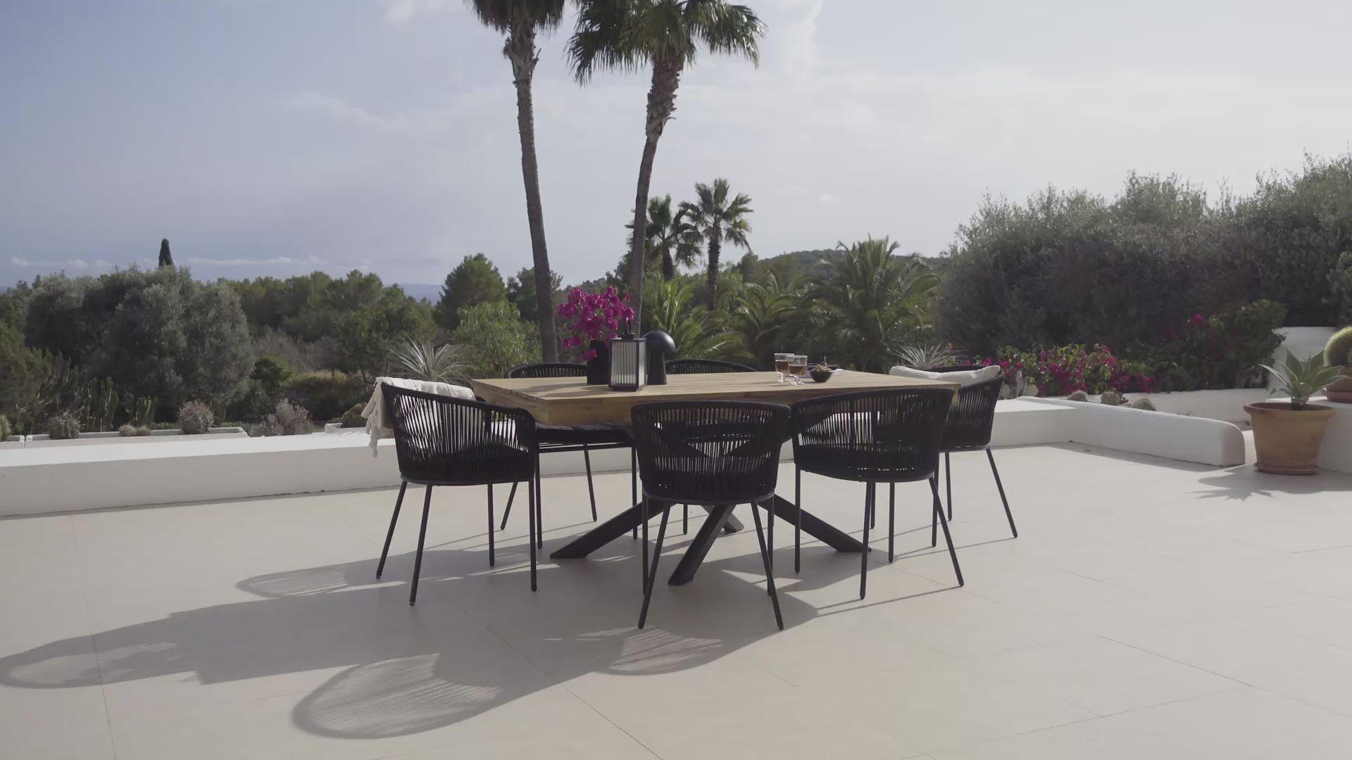 Amelia 6 Seater Natural Wood Black Legs Garden Dining Set - Hali Black Chairs - Laura James