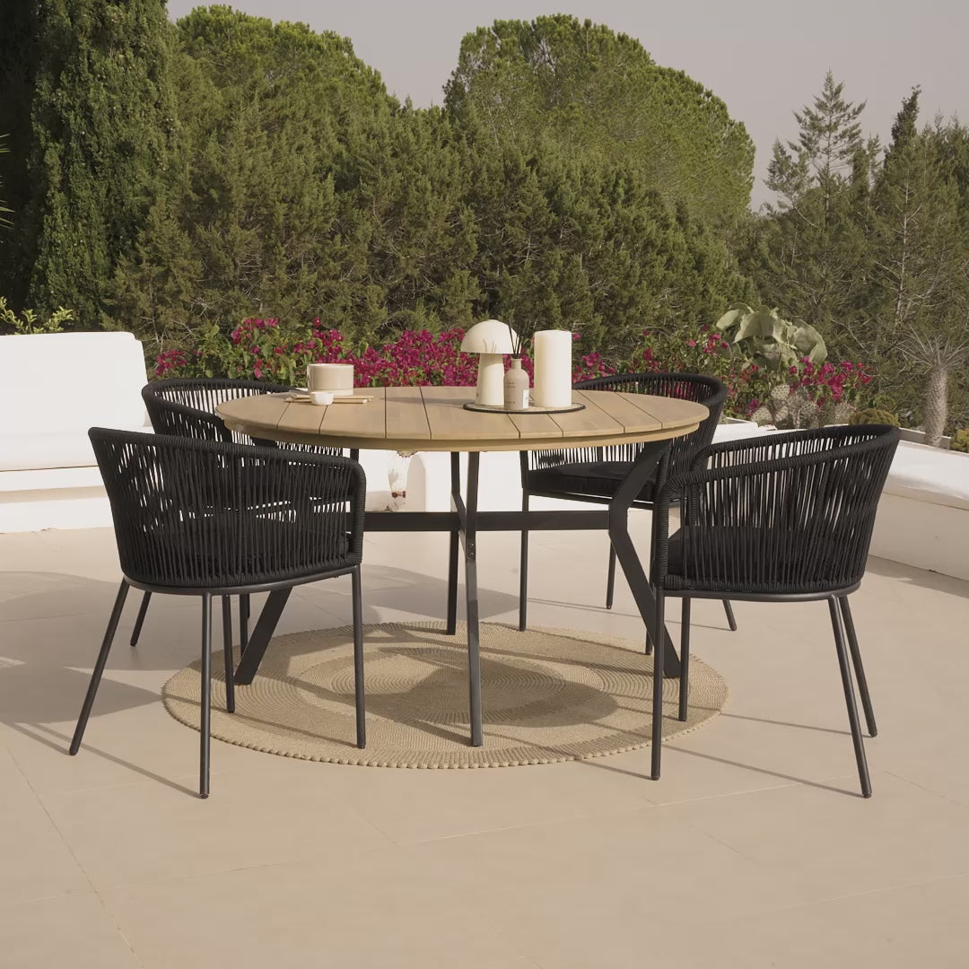 Ezra  Round 4 Seater Dining Table Set with Hali Black Rope Chairs - Laura James 