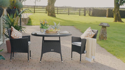 Cambridge 2 Rattan Garden Chairs and Small Round Table Set in Black and Vanilla