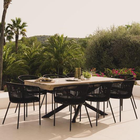 Amelia Whitewash 6 Seater Rectangular Dining Table Set with Hali Black Rope Chairs - Laura James 