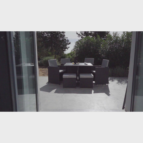 8 Seater Rattan Cube Outdoor Dining Set - Black Weave Polywood Top - Laura James