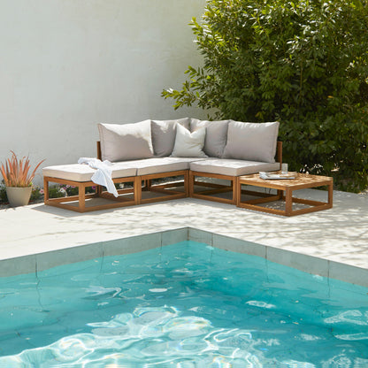 Rowan 4 Seater Wooden Chaise Garden Corner Sofa Set with Coffee Table - Natural - Laura James