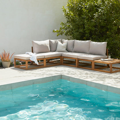 Rowan Natural 4 Seater Wooden Corner Sofa Set with Coffee Table - Laura James