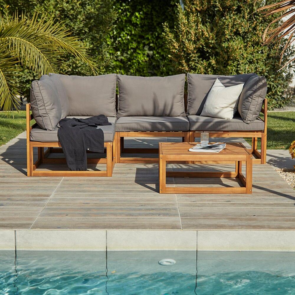 Rowan Grey 4 Seater Wooden Corner Sofa Set - Laura James