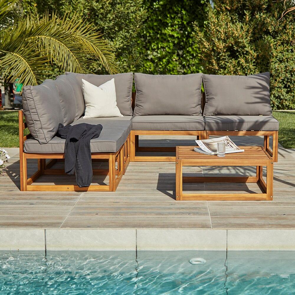 Rowan Grey 5 Seater Wooden Corner Sofa Set - Laura James