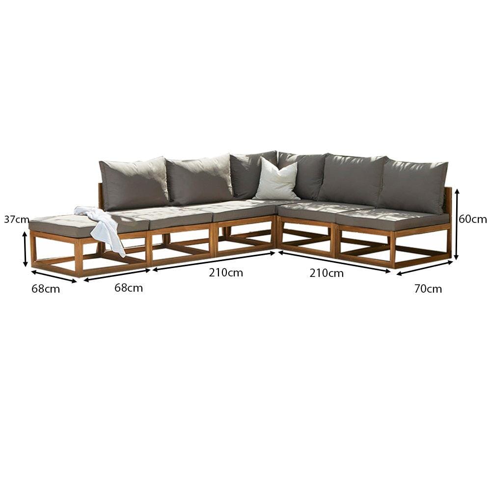 Rowan Natural 6 Seater Garden Wooden Chaise Corner Sofa Set - Laura James