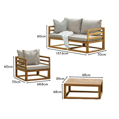 Rowan Wooden 2 Seater Sofa, Armchair & Coffee Table Garden Set - Natural - Laura James