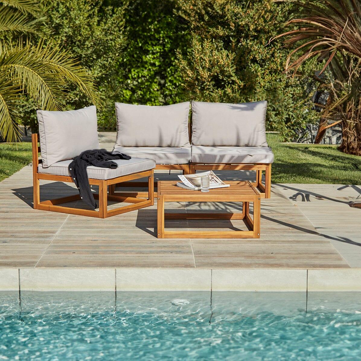 Rowan Armchair with 2-Seater Sofa and Coffee Table Set - Natural - Laura James