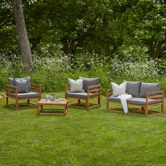 Rowan Outdoor Wooden Set with 2 Seater Sofa,  2 Armchairs and Coffee Table