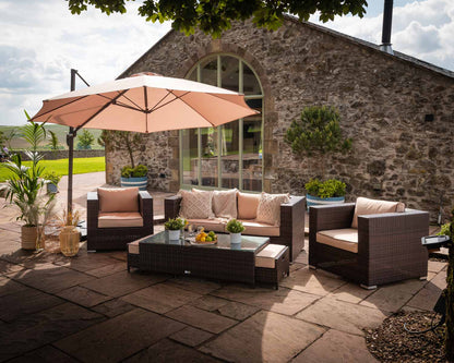 Ascot 4 Seater Rattan Garden Sofa Set in Chocolate and Cream