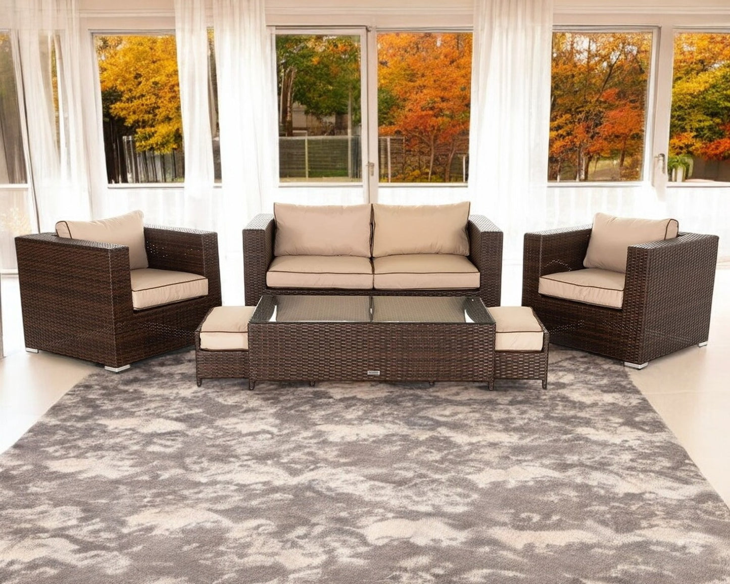 Ascot 4 Seater Rattan Garden Sofa Set in Chocolate and Cream
