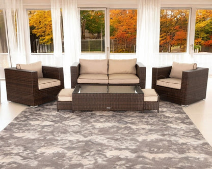 Ascot 4 Seater Rattan Garden Sofa Set in Chocolate and Cream