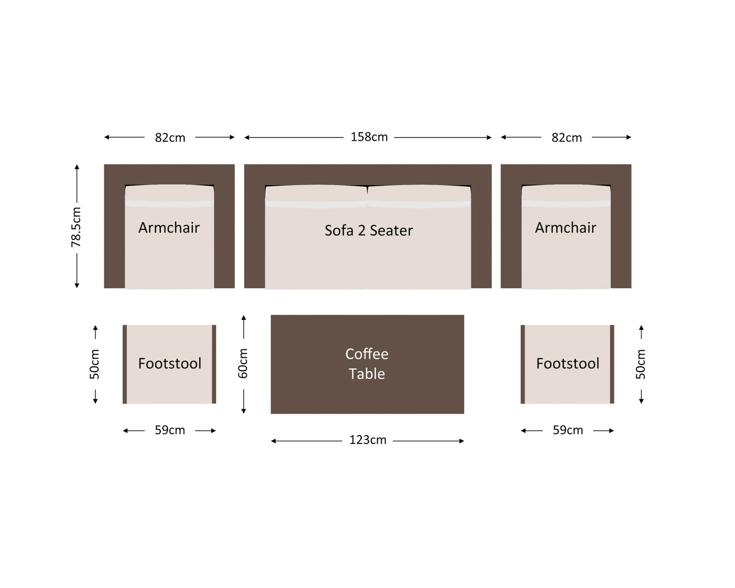 Ascot 2 Seater Rattan Garden Sofa Set in Premium Truffle Brown and Champagne