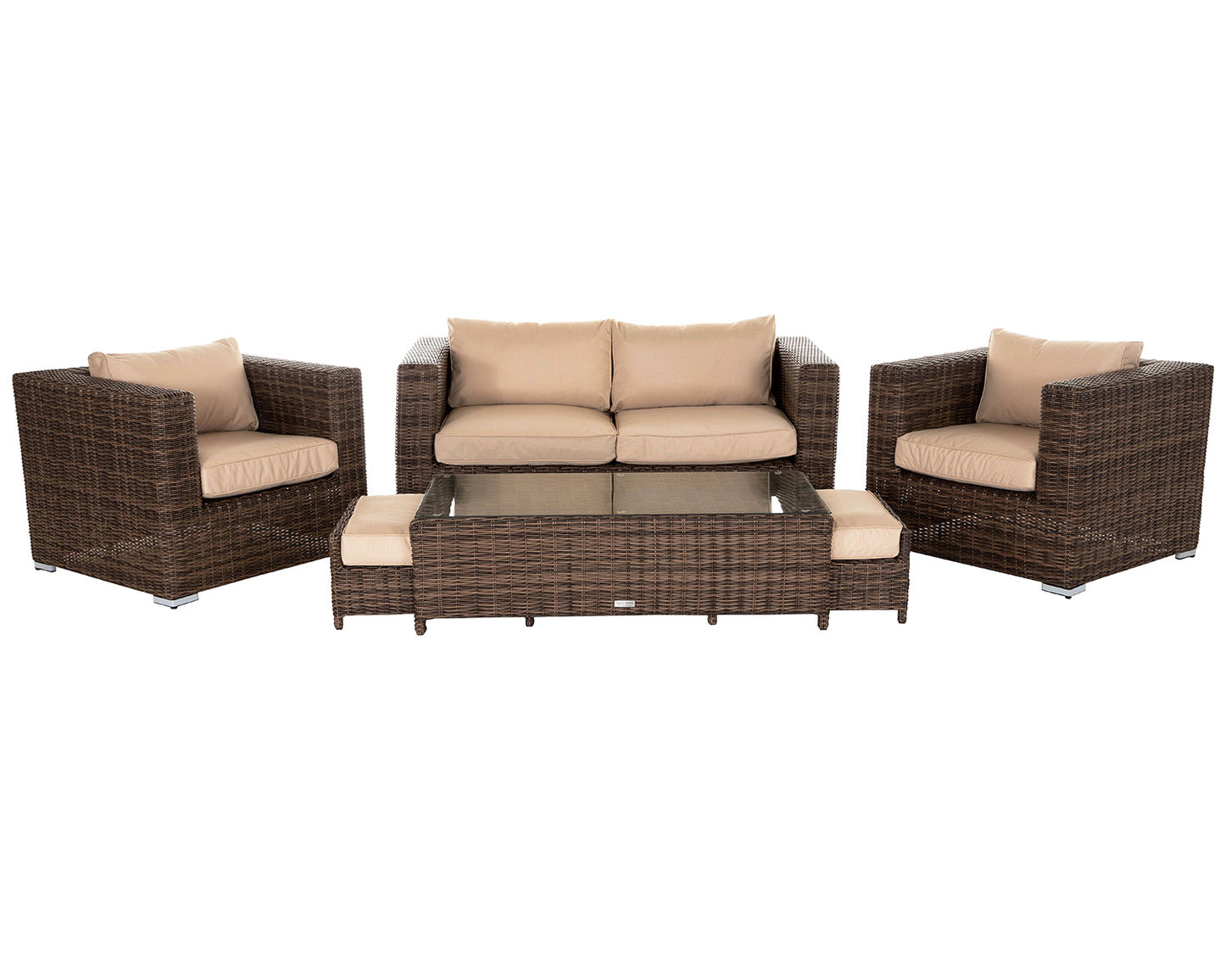 Ascot 2 Seater Rattan Garden Sofa Set in Premium Truffle Brown and Champagne